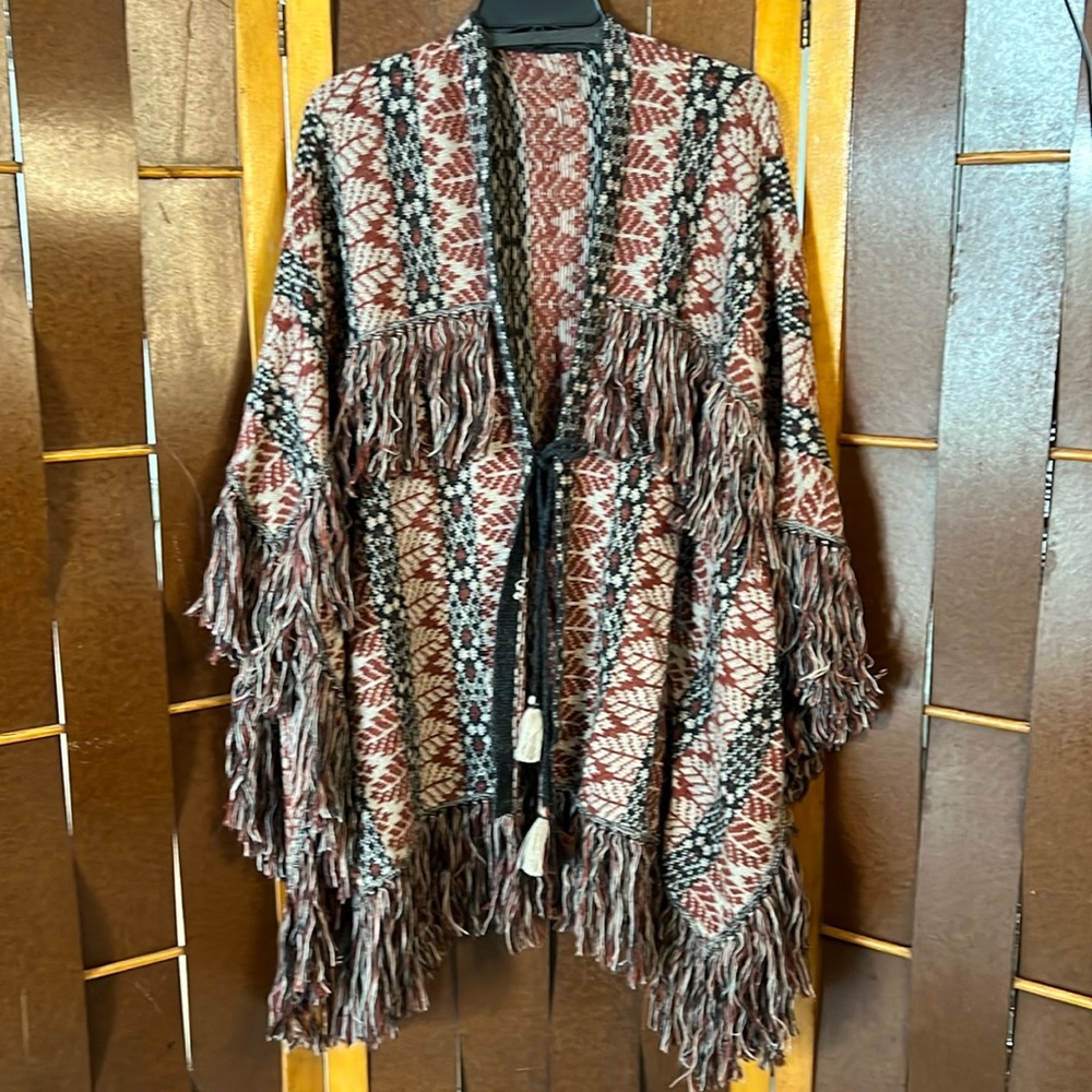 Johnny Was fringe cape style alpaca sweater.